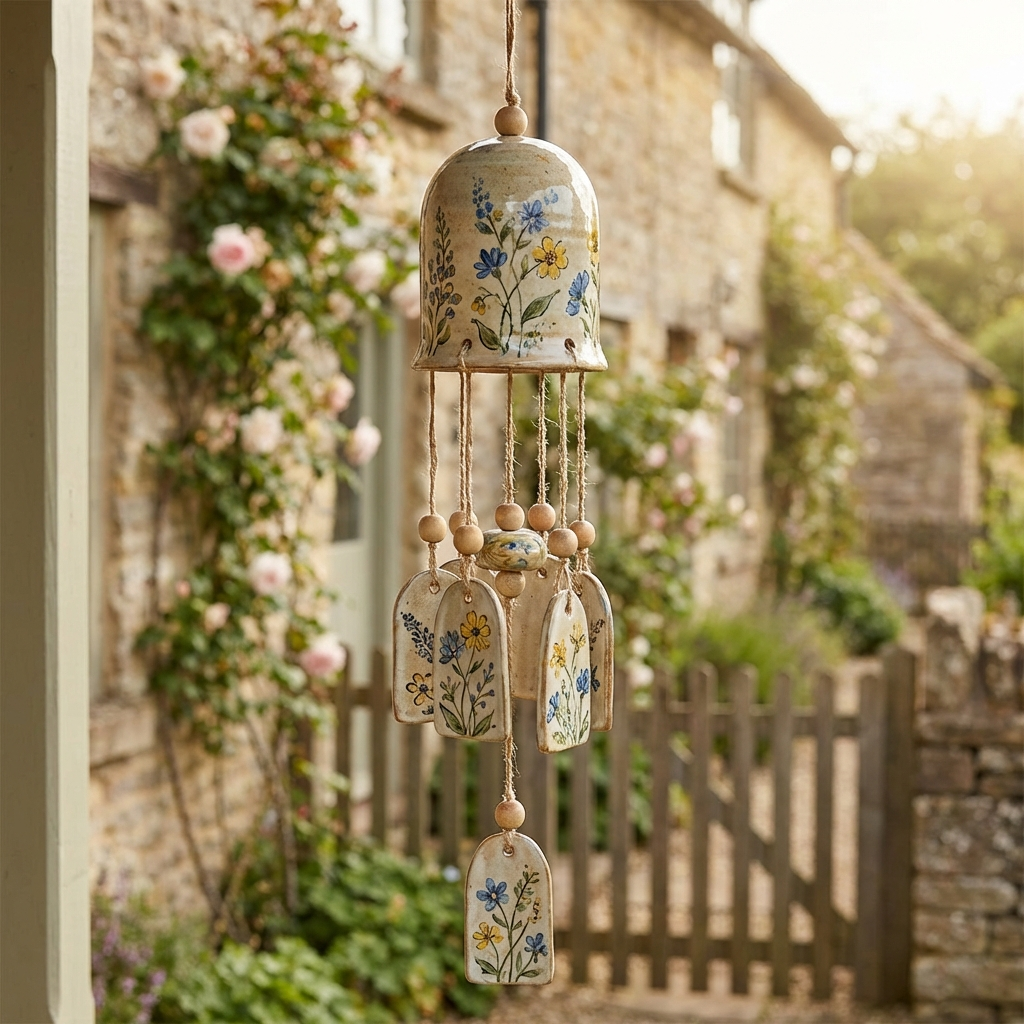 Gift-Perfect | Handpainted Ceramic Wind Chime | Peaceful Garden Décor