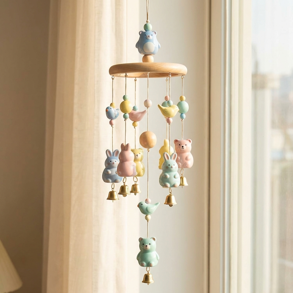 Gift-Worthy | Wooden Animal Wind Chime | Sweet Pastel Hanging Charm