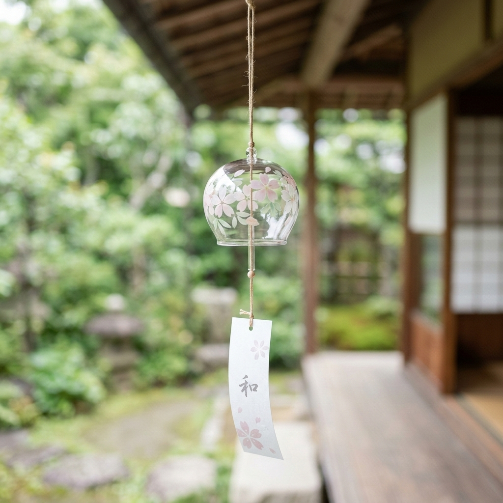 Gift-Ready | Handblown Glass Sakura Wind Chime | Serene Japanese Garden Accent