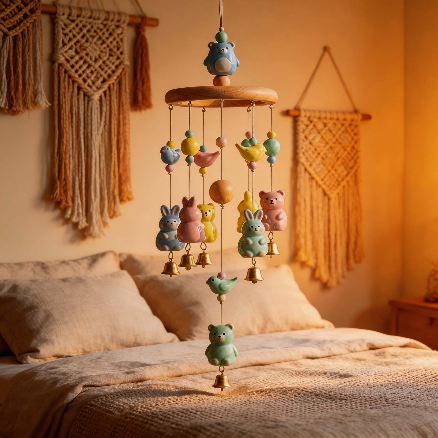 Gift-Worthy | Wooden Animal Wind Chime | Sweet Pastel Hanging Charm