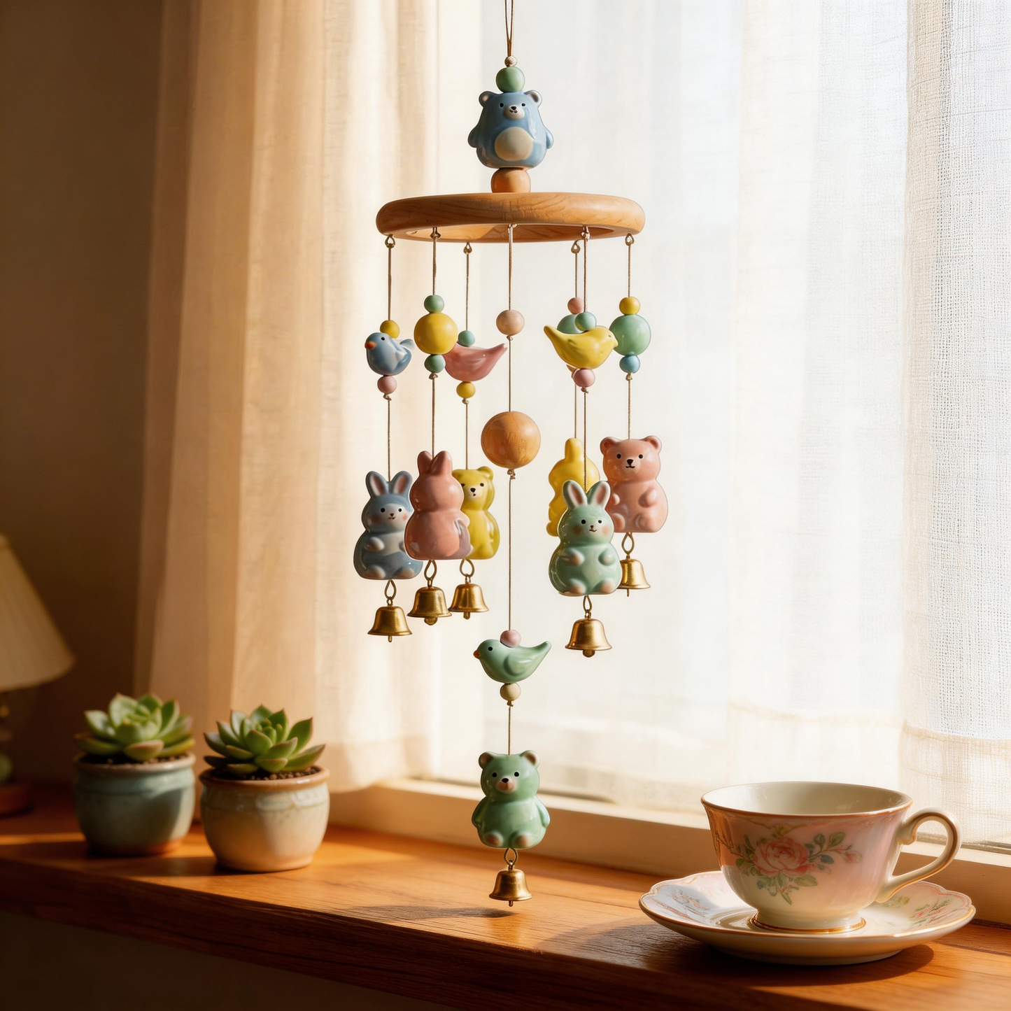 Gift-Worthy | Wooden Animal Wind Chime | Sweet Pastel Hanging Charm