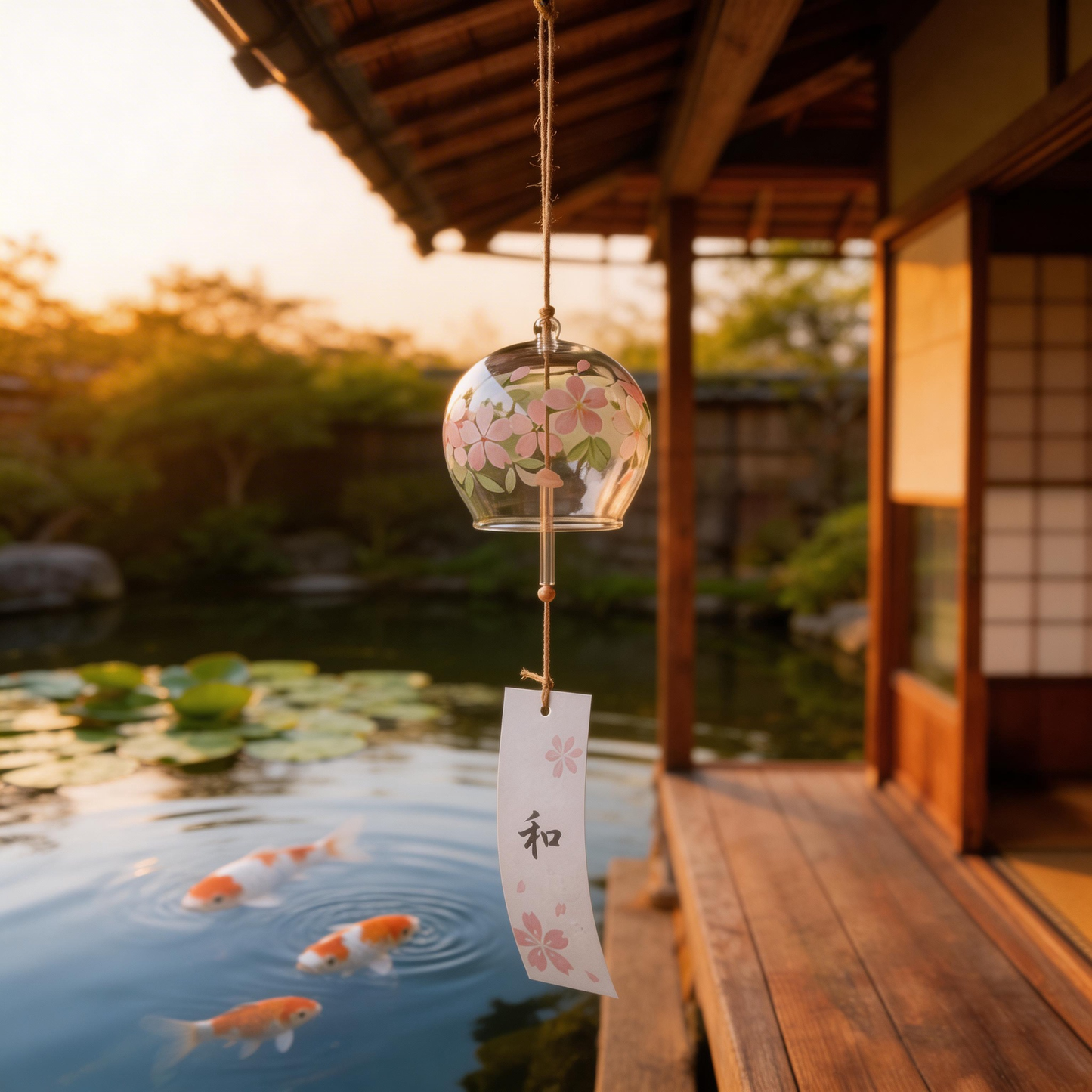 Gift-Ready | Handblown Glass Sakura Wind Chime | Serene Japanese Garden Accent