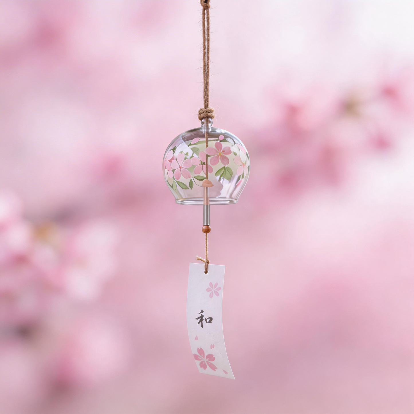 Gift-Ready | Handblown Glass Sakura Wind Chime | Serene Japanese Garden Accent
