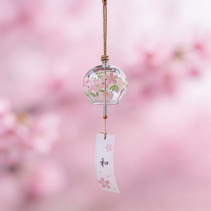 Gift-Ready | Handblown Glass Sakura Wind Chime | Serene Japanese Garden Accent