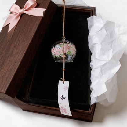 Gift-Ready | Handblown Glass Sakura Wind Chime | Serene Japanese Garden Accent