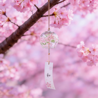 Gift-Ready | Handblown Glass Sakura Wind Chime | Serene Japanese Garden Accent