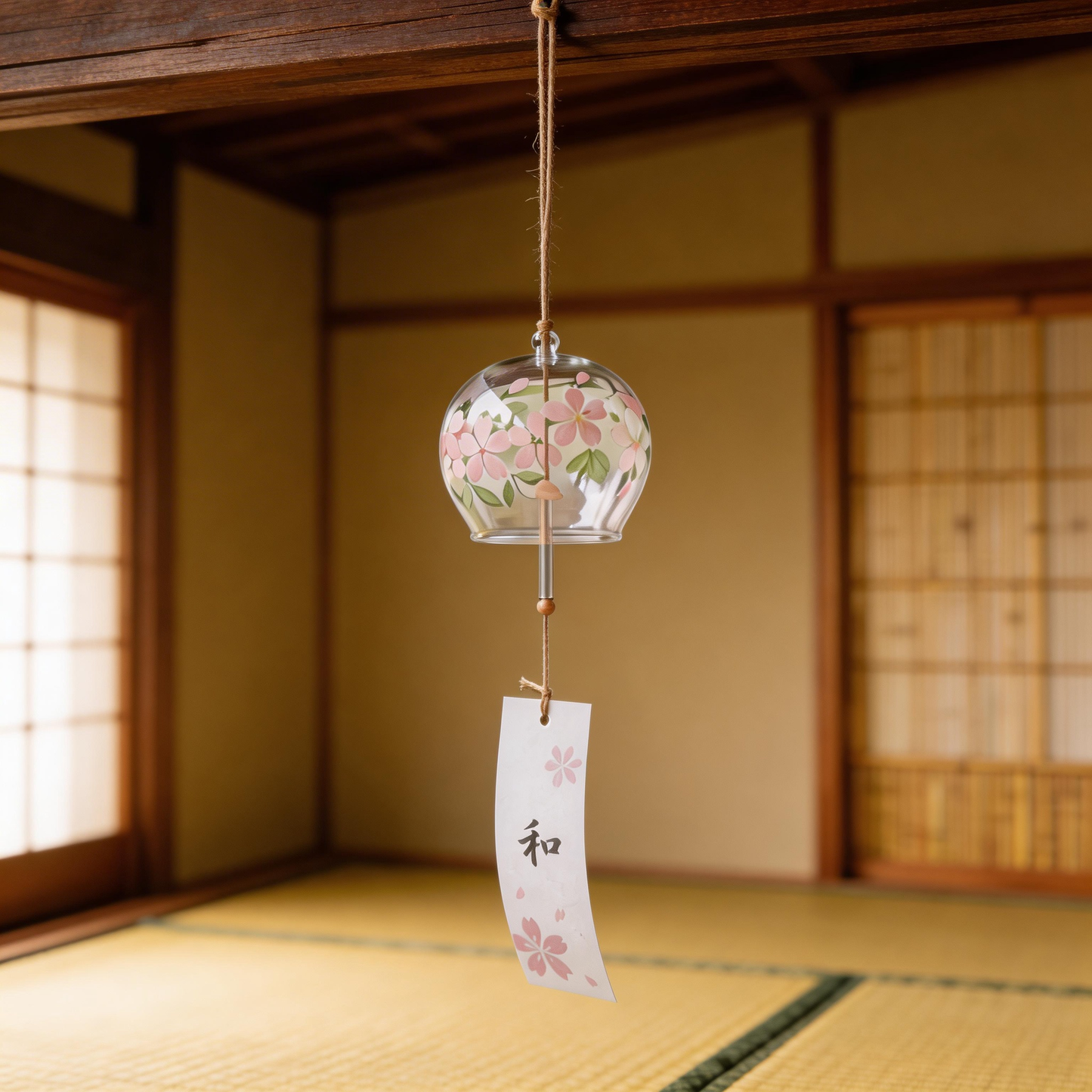 Gift-Ready | Handblown Glass Sakura Wind Chime | Serene Japanese Garden Accent