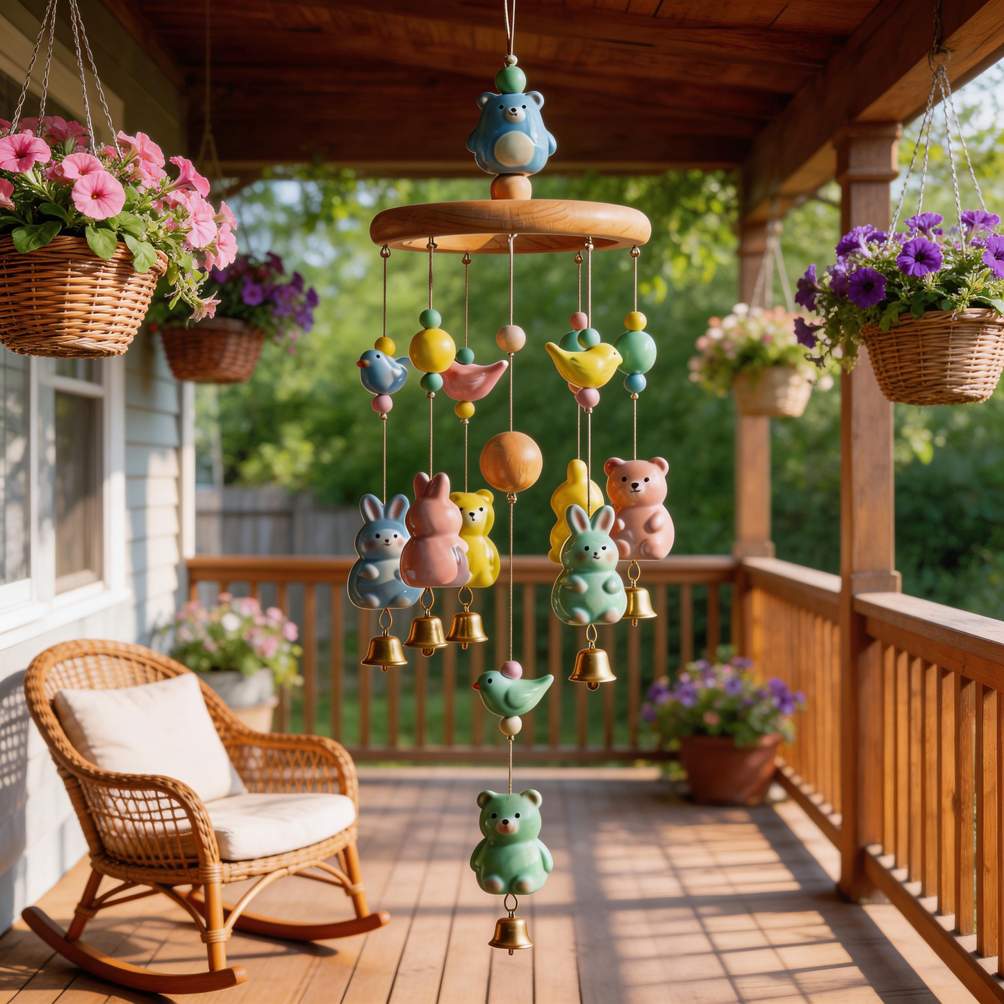 Gift-Worthy | Wooden Animal Wind Chime | Sweet Pastel Hanging Charm