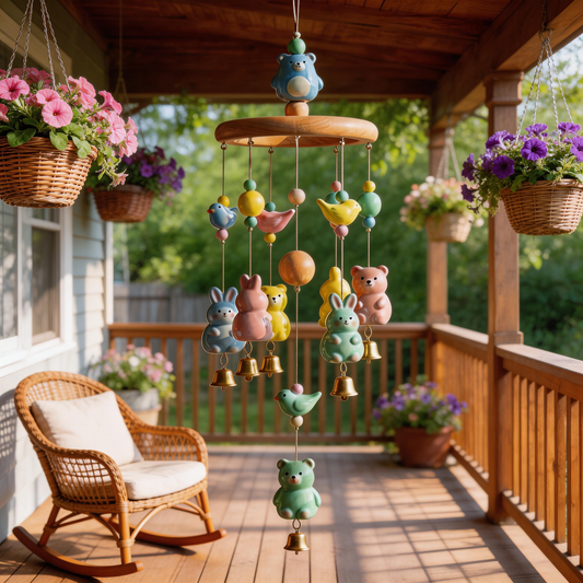 Gift-Worthy | Wooden Animal Wind Chime | Sweet Pastel Hanging Charm