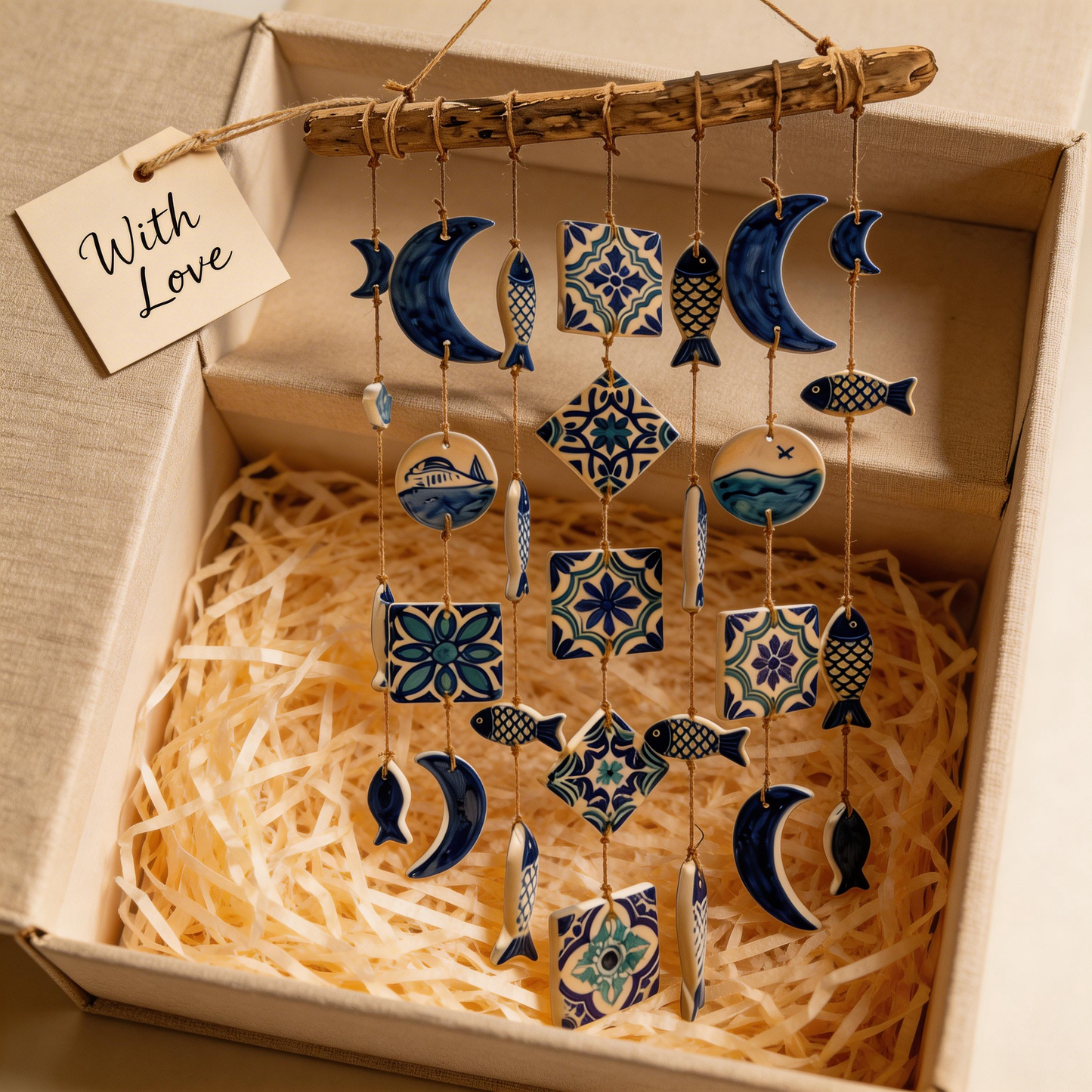 Gift-Loved | Ceramic Ocean Tile Chimes | Relaxing Coastal Harmony