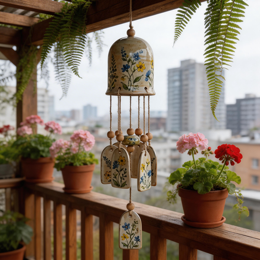 Gift-Perfect | Handpainted Ceramic Wind Chime | Peaceful Garden Décor