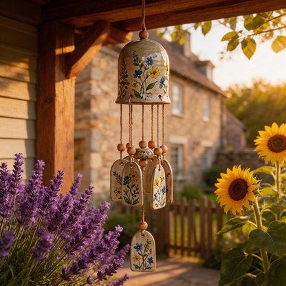 Gift-Perfect | Handpainted Ceramic Wind Chime | Peaceful Garden Décor
