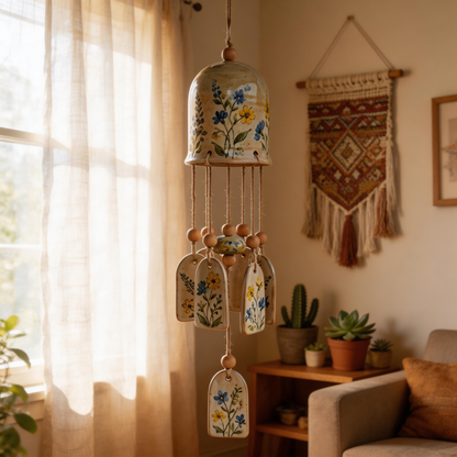 Gift-Perfect | Handpainted Ceramic Wind Chime | Peaceful Garden Décor