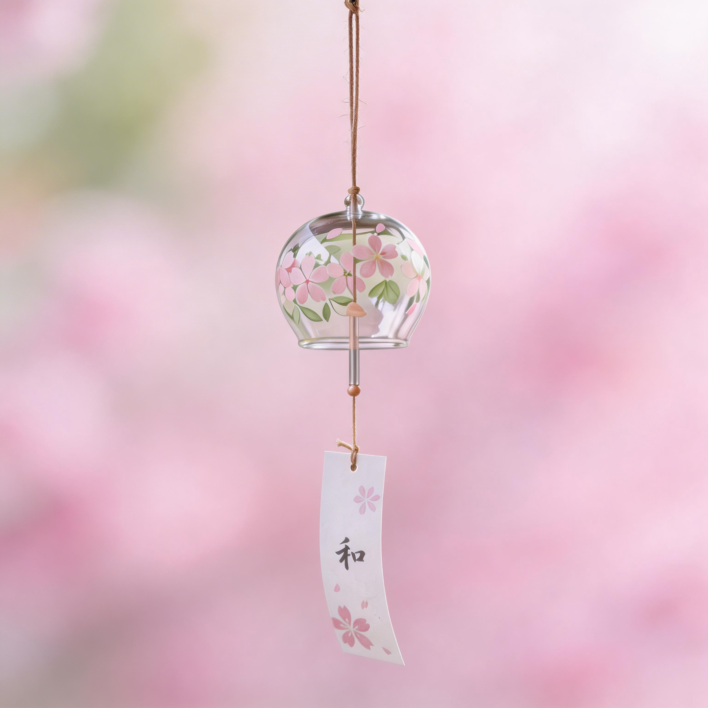 Gift-Ready | Handblown Glass Sakura Wind Chime | Serene Japanese Garden Accent