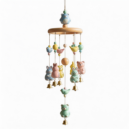 Gift-Worthy | Wooden Animal Wind Chime | Sweet Pastel Hanging Charm