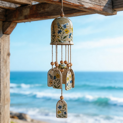 Gift-Perfect | Handpainted Ceramic Wind Chime | Peaceful Garden Décor