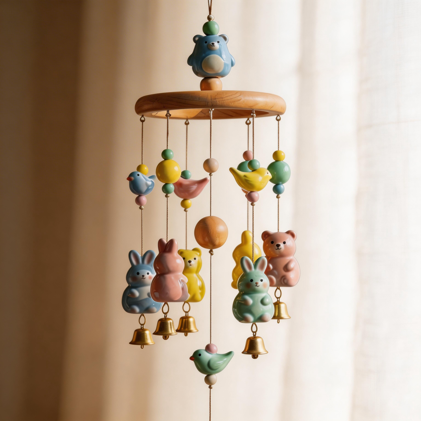 Gift-Worthy | Wooden Animal Wind Chime | Sweet Pastel Hanging Charm