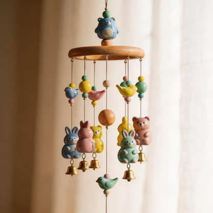 Gift-Worthy | Wooden Animal Wind Chime | Sweet Pastel Hanging Charm
