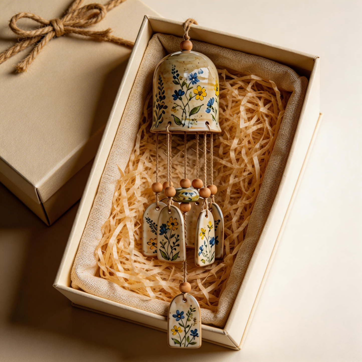 Gift-Perfect | Handpainted Ceramic Wind Chime | Peaceful Garden Décor