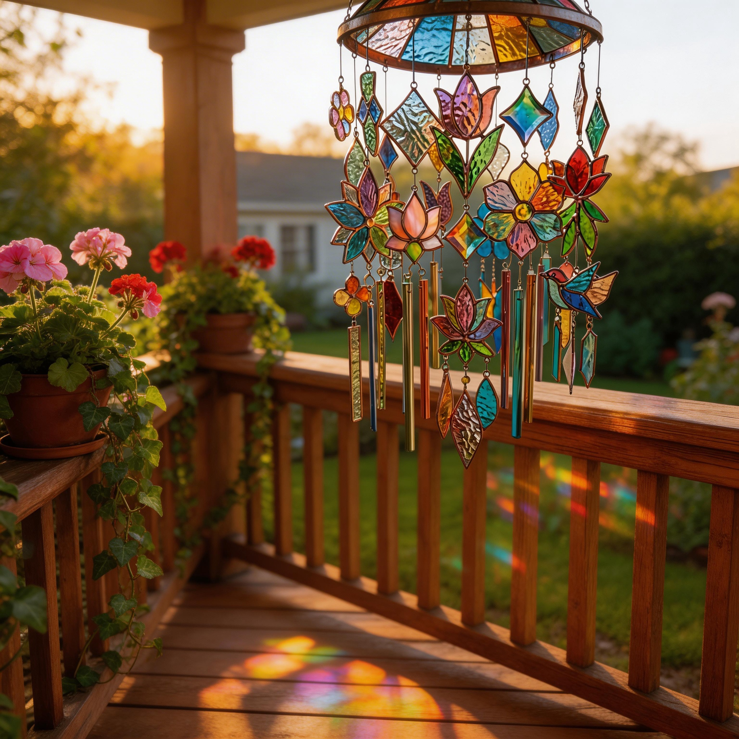Gift-Perfect | Stained Glass Balcony Wind Chimes | Radiant Color Reflections
