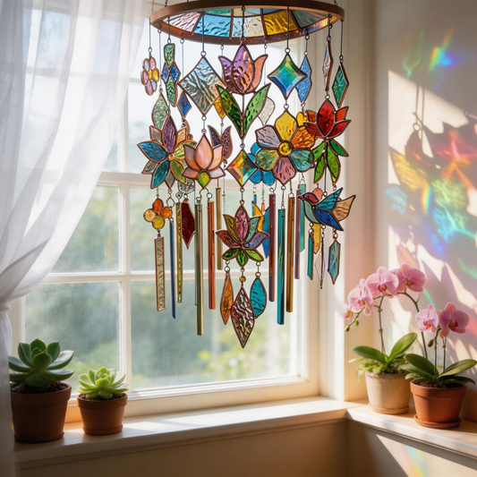 Gift-Perfect | Stained Glass Balcony Wind Chimes | Radiant Color Reflections