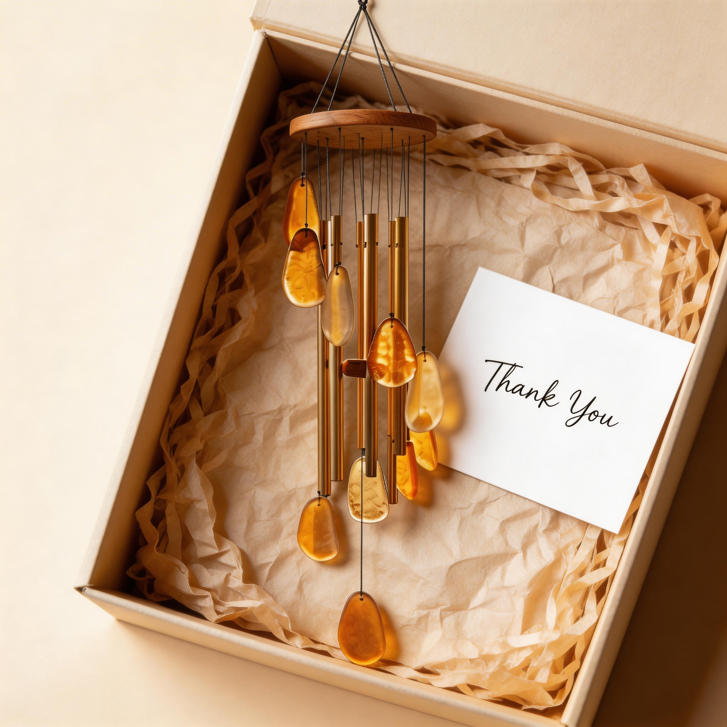 Gift-Ready | Amber Glass Patio Chimes | Elegant Golden Accent