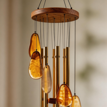 Gift-Ready | Amber Glass Patio Chimes | Elegant Golden Accent