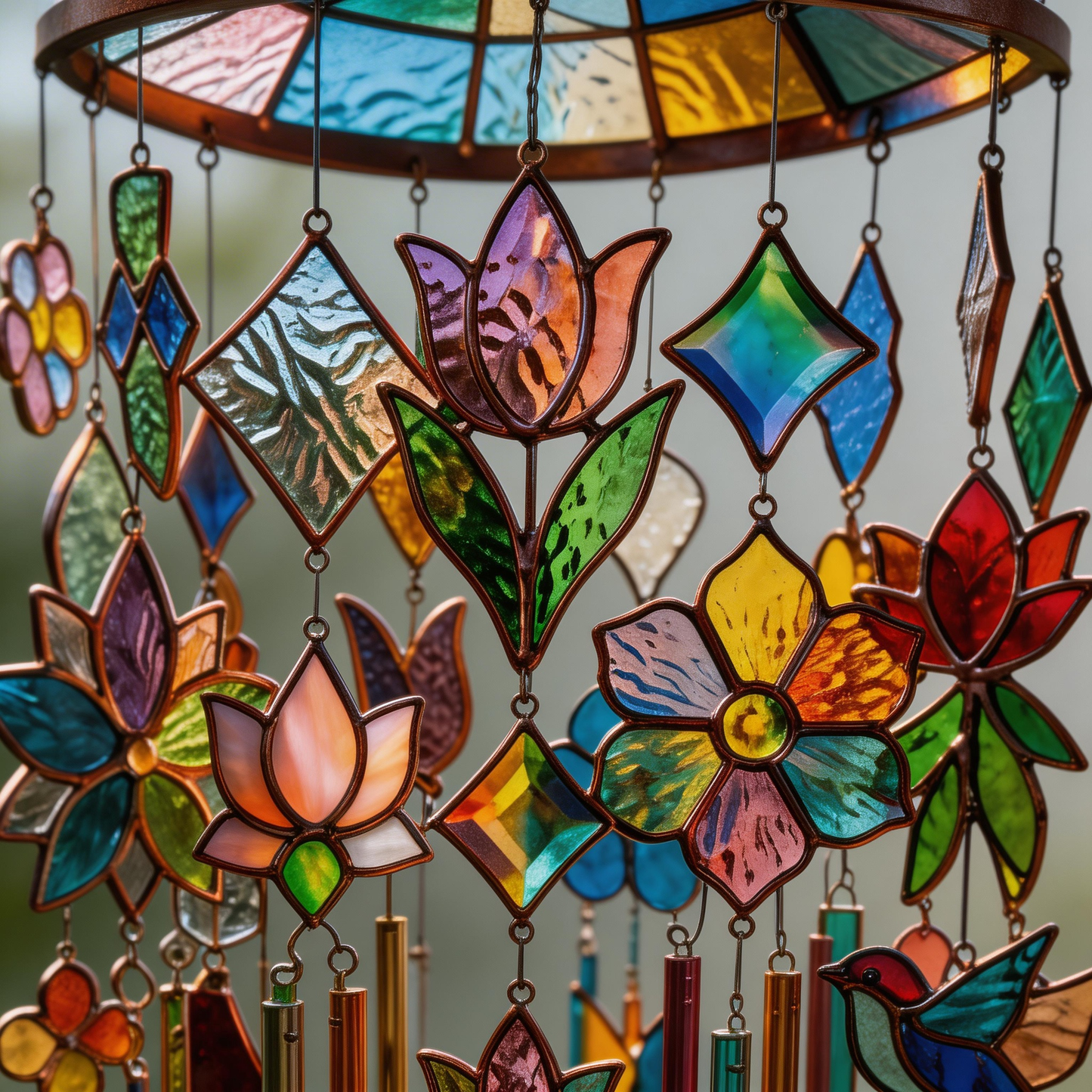 Gift-Perfect | Stained Glass Balcony Wind Chimes | Radiant Color Reflections
