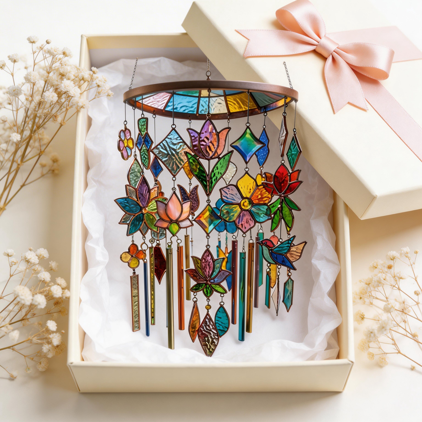 Gift-Perfect | Stained Glass Balcony Wind Chimes | Radiant Color Reflections