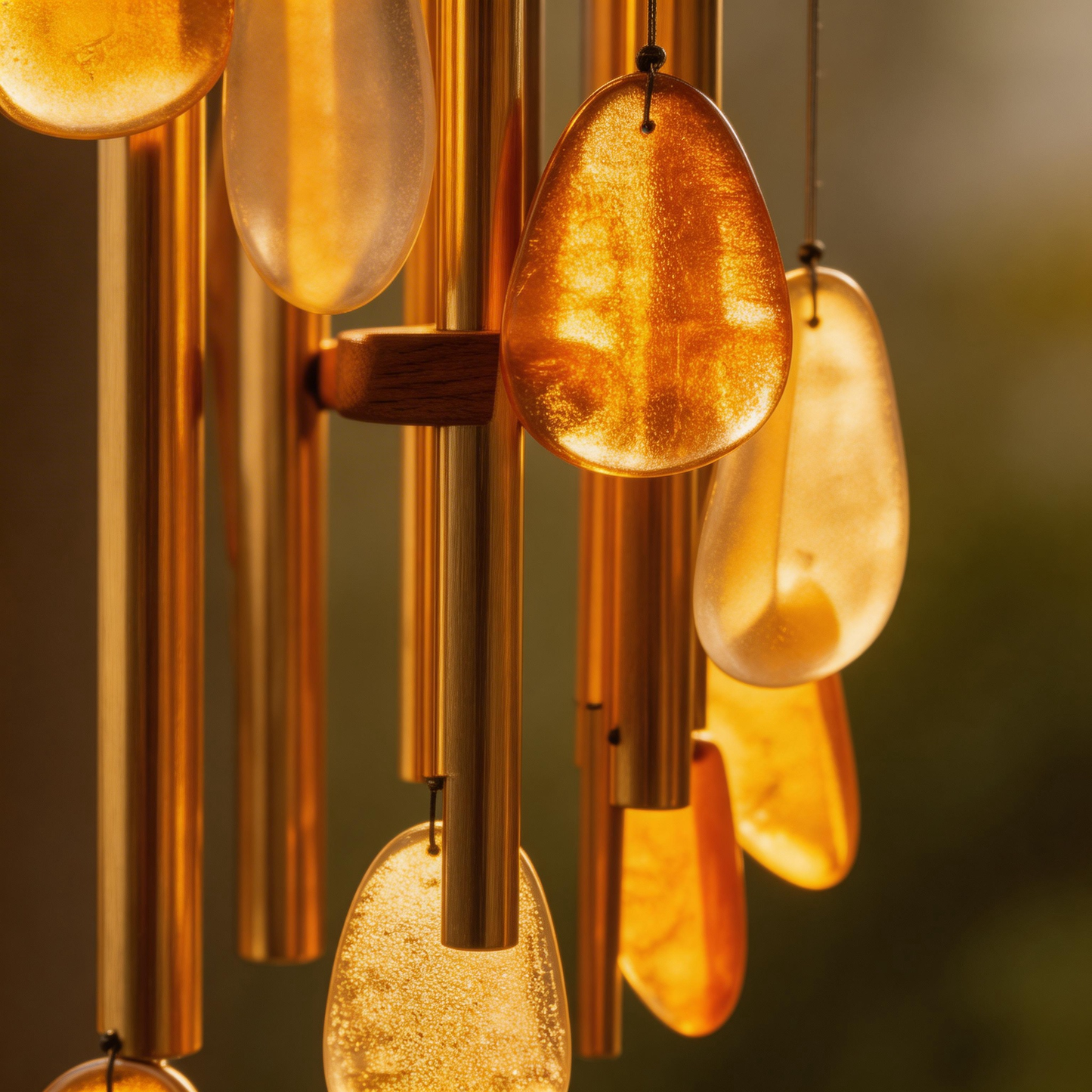 Gift-Ready | Amber Glass Patio Chimes | Elegant Golden Accent
